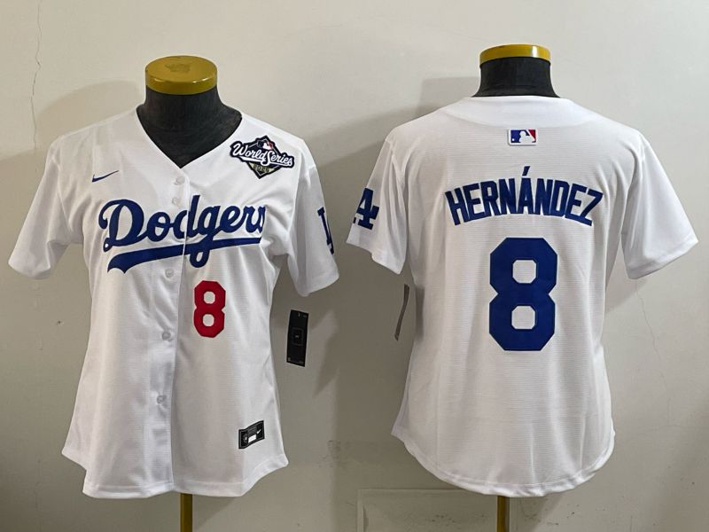 Women 2026 Nike Los Angeles Dodgers #8 Hernandez White Game MLB Jersey 011